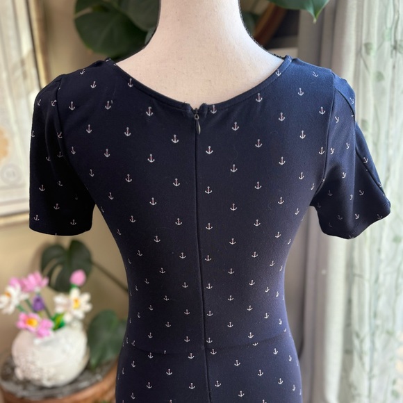Unique Vintage Dark Blue Nautical Wiggle Midi Dress - Picture 7 of 11